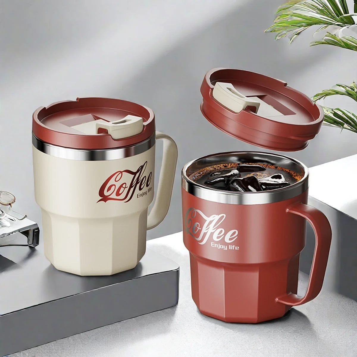 WORTHBUY Insulated Cup 304 Stainless Steel Double Layer Coffee Cup With Handle Portable Leak-proof Thermal Water Cup For Student